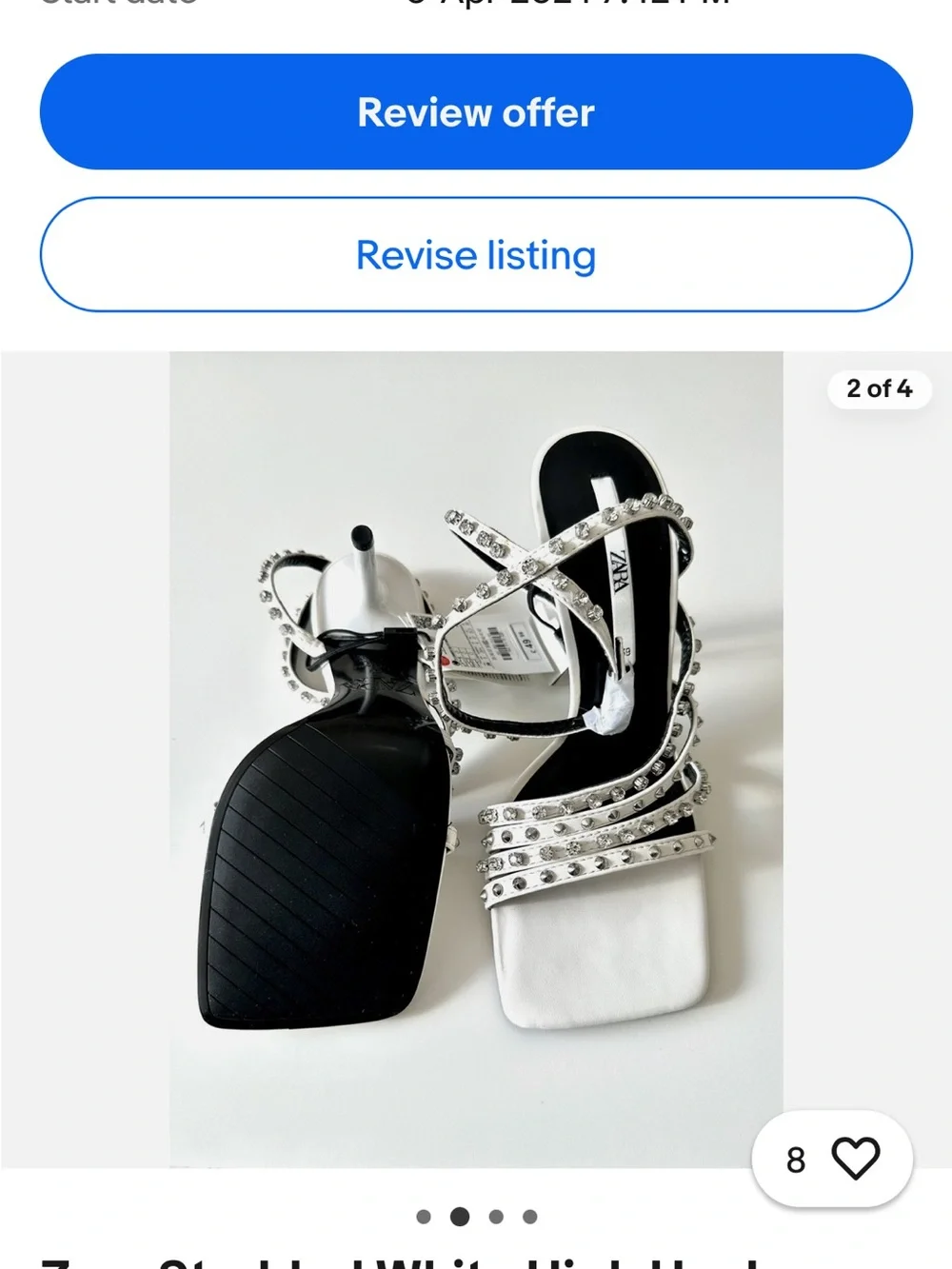 Zara White Studded Strappy Heeled Sandals - Picture 2 of 2